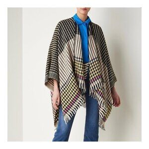 MAJE Emilie Houndstooth Print Cape Shawl Wrap